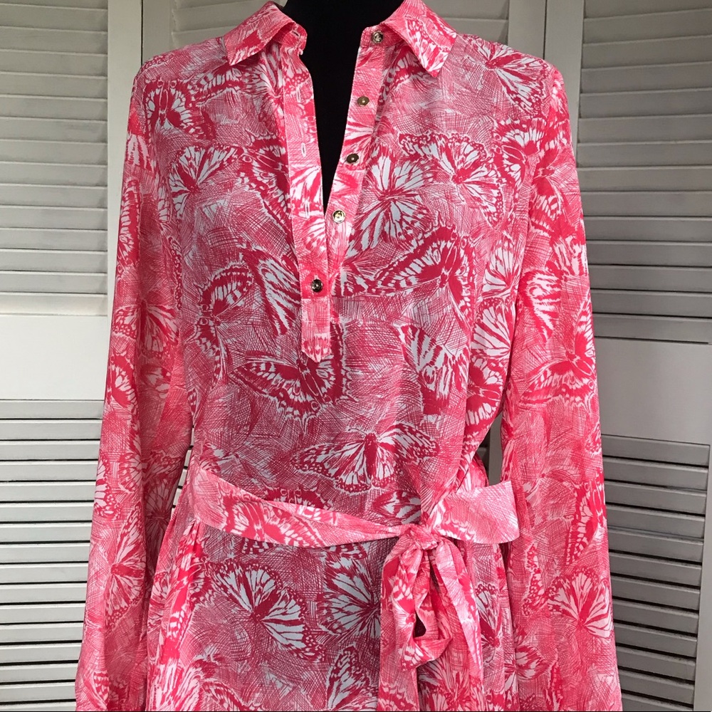 Dress pink white sheer butterfly tunic - Picture 2 of 7